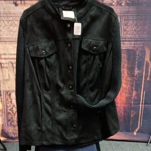 Ruff Hewn Dark Jean Jacket with Textured Sleeves